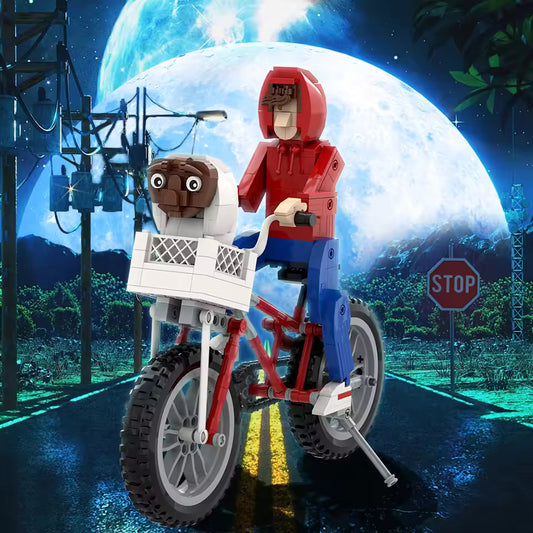 MOC Bicycle E.T Alien Bricks Model Terror Science Movie Figures Scary Aliens Building Blocks Set Educational Toys Kids Xmas Gift